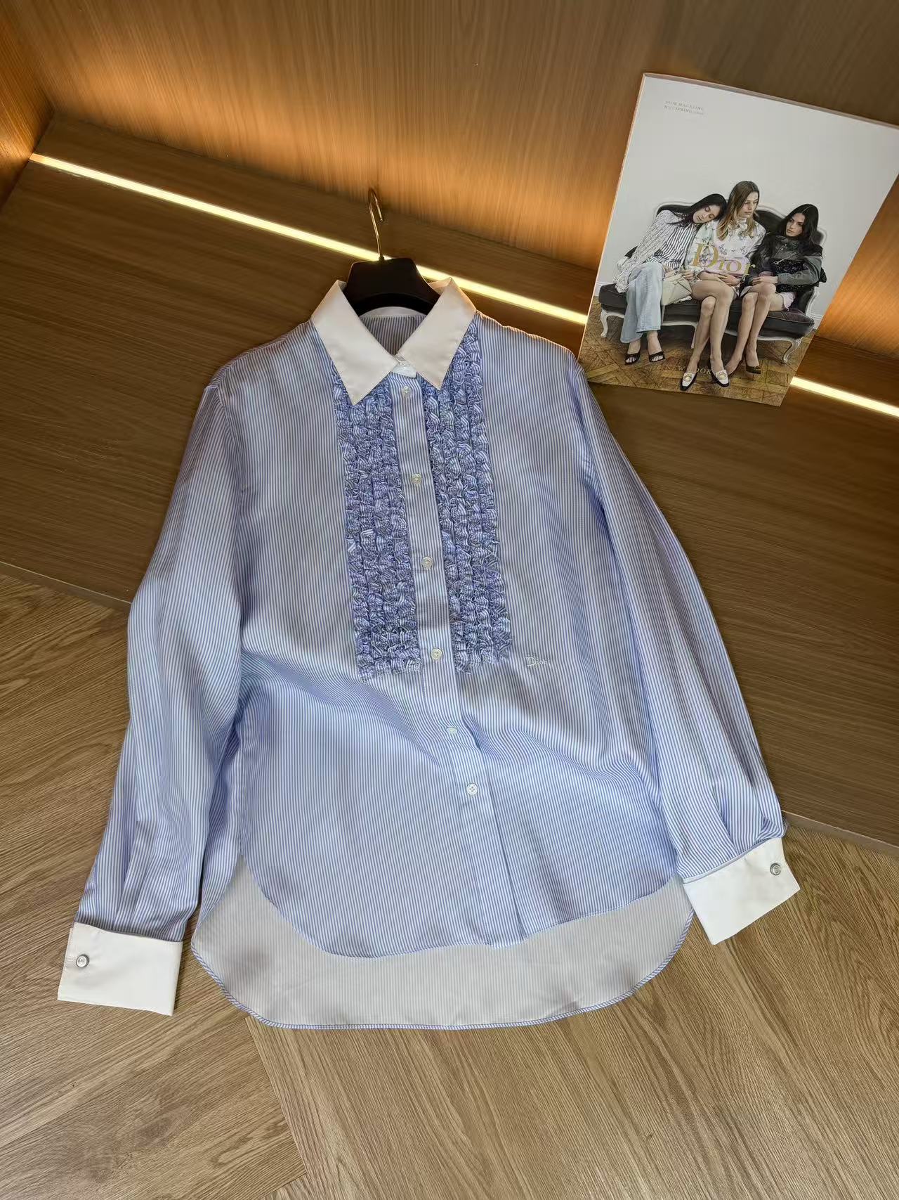 디올 라이트 블루 스트라이프 코튼 포플린 블라우스 이미지 8