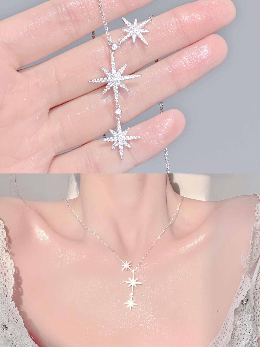 【情人节礼物】💰110 Apm三星项链 电镀厚金专柜版 Apm最经典不衰的款式，模特实拍图。