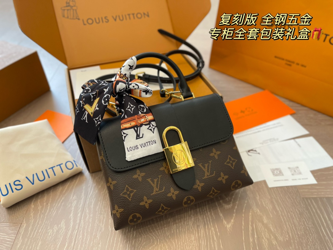 Louis Vuitton LV Locky BB Bags Handbags Gold Monogram Canvas Cowhide Fashion