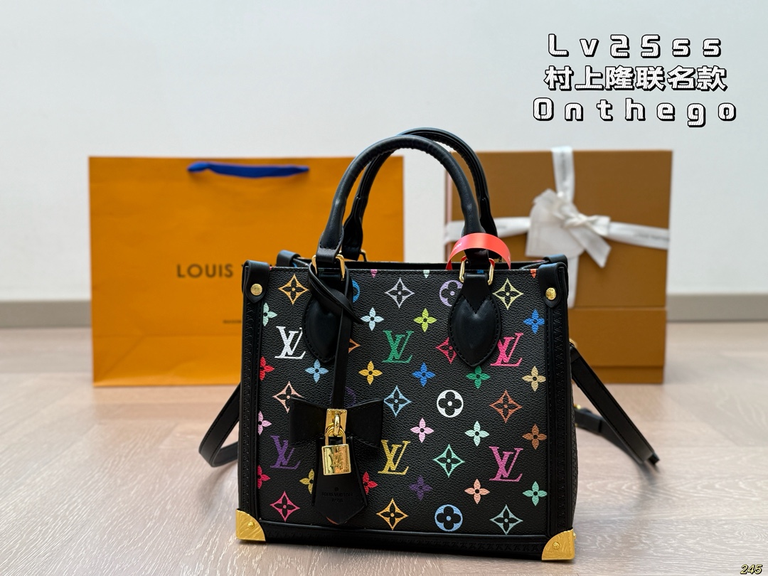 3️⃣色¥220
Lv25ss村上隆联名款
Onthego tote梦回千禧年
结合金属配件，俏皮中带点小华丽。
丛林托特质量超好
真的是太高级啦！颜色太惊艳啦！
搜索🔍 Lv  onthego购物袋tote
尺寸25 20