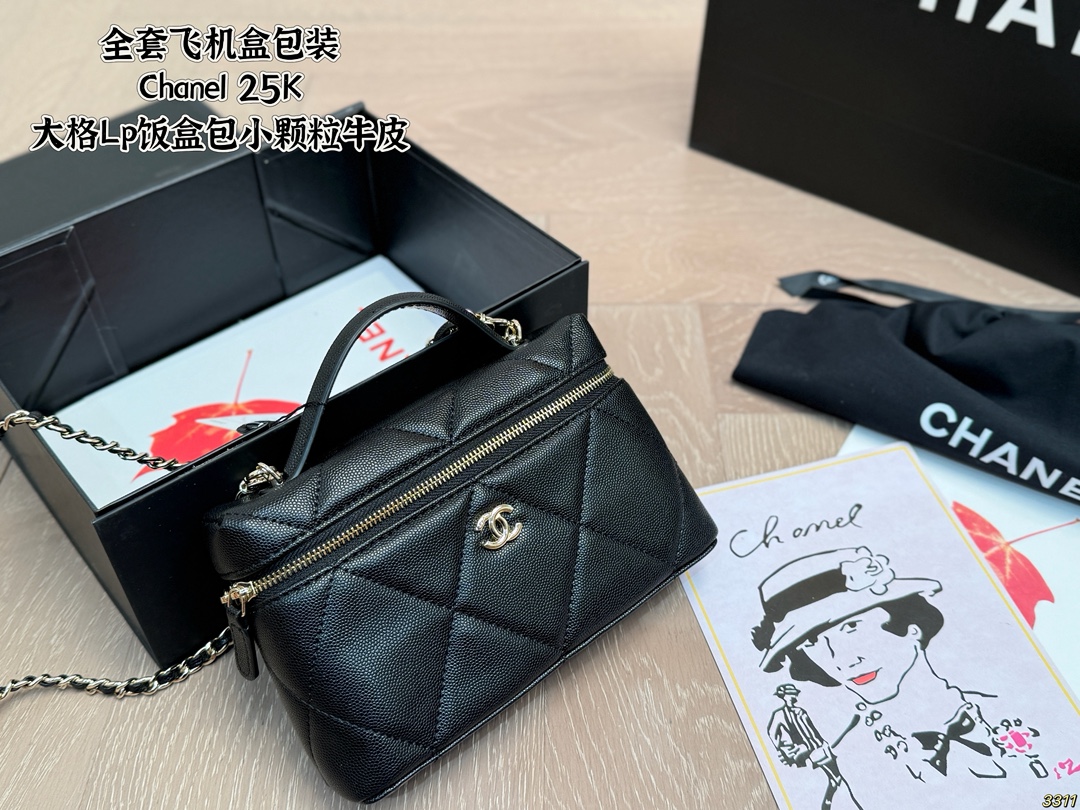 💰380 全套飞机盒包装 Chanel 25K 大格Lp饭盒包小颗粒牛皮 香奈儿Chanel 链条包盒子包手提包 超级经典系列洋溢着青春气息 满满的小香风 轻松玩转不同场合 尺寸19 12