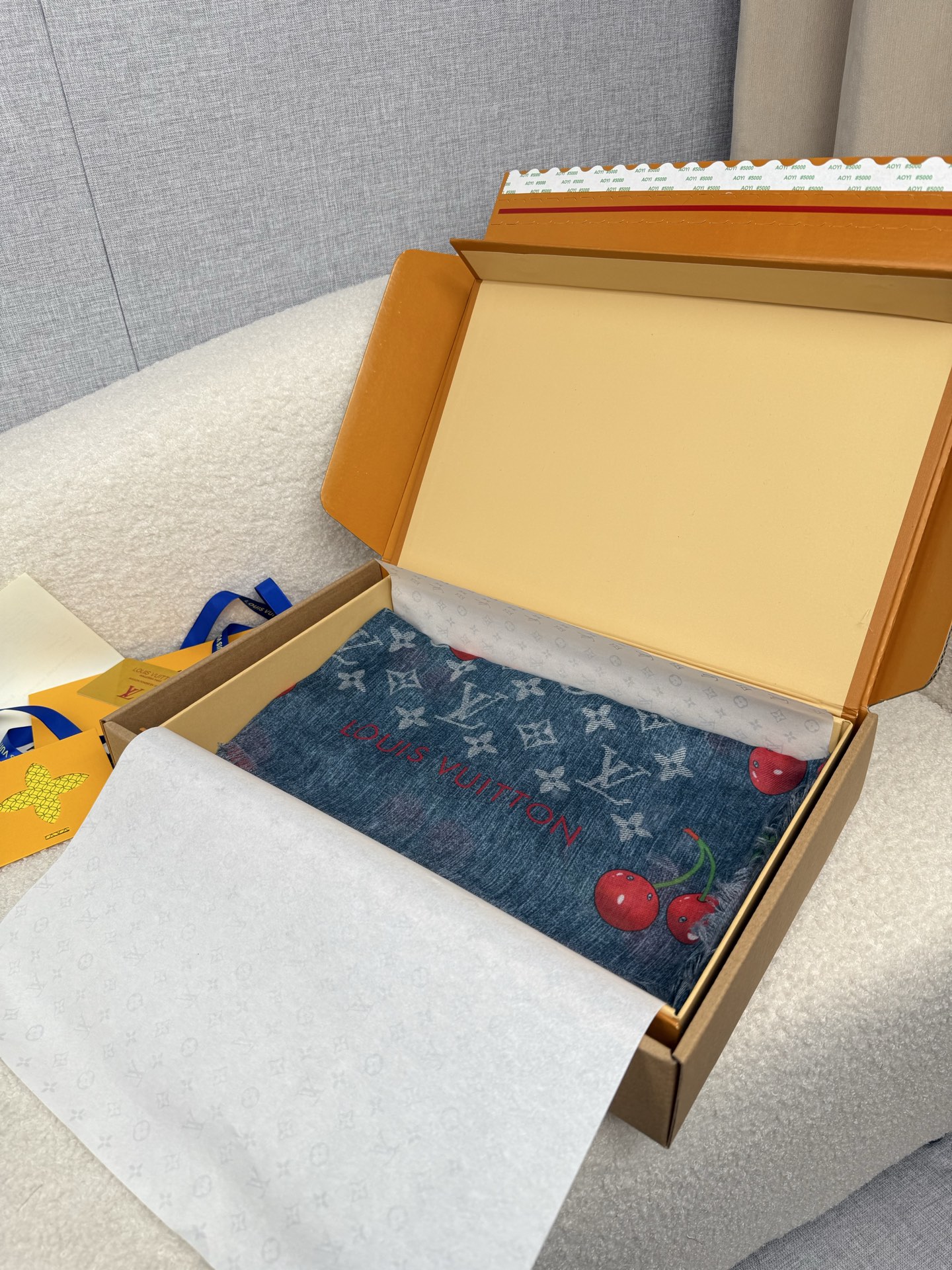 Louis Vuitton Murakami Takashi Cherry Print Cashmere Blend Square Scarf