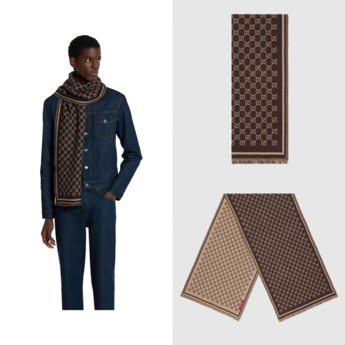 Gucci Wool Scarf GG Jacquard Reversible Shawl Wrap, 47 x 180 cm 1 Gucci Wool Scarf GG Jacquard Reversible Shawl Wrap, 47 x 180 cm