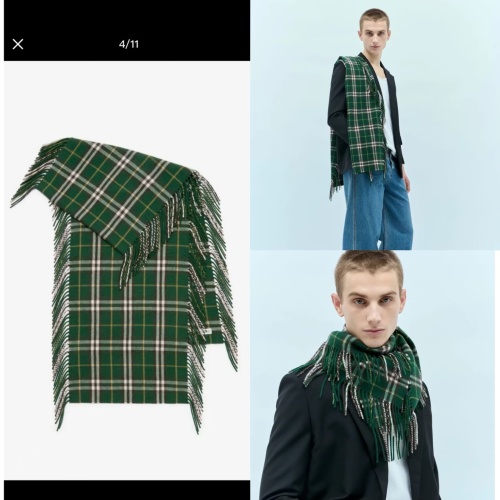 Burberry Green Check Cashmere Scarf with Fringes - 155x30cm 38 Burberry Green Check Cashmere Scarf with Fringes - 155x30cm