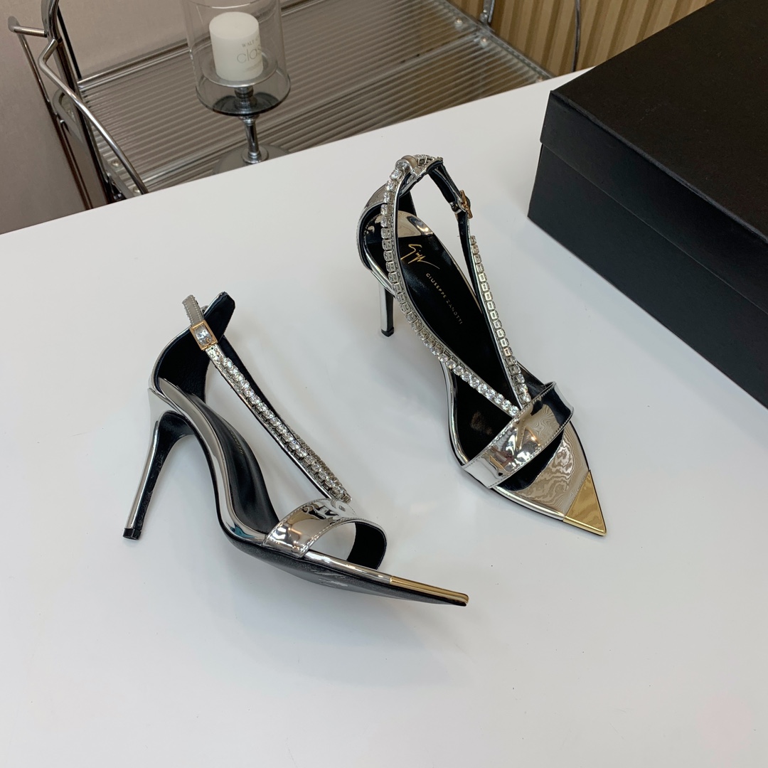 Giuseppezanotti*水钻高跟凉鞋鞋面牛皮羊皮垫脚意大利真皮大底跟高8.5cm码数35-414