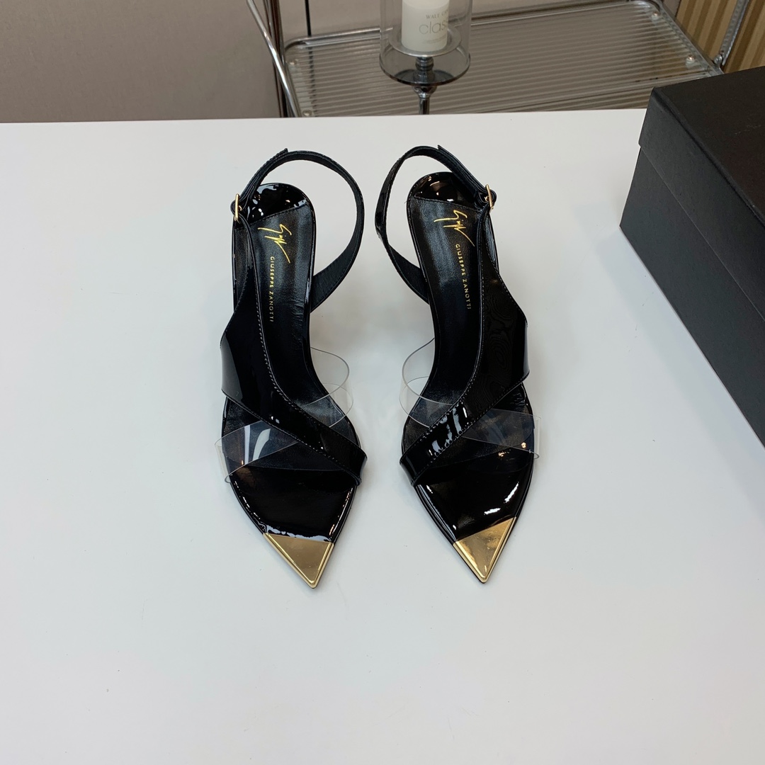 Giuseppezanotti*尖头高跟凉鞋拼接设计更加的有品位鞋面进口牛漆皮羊皮垫脚意大利真皮大底跟高