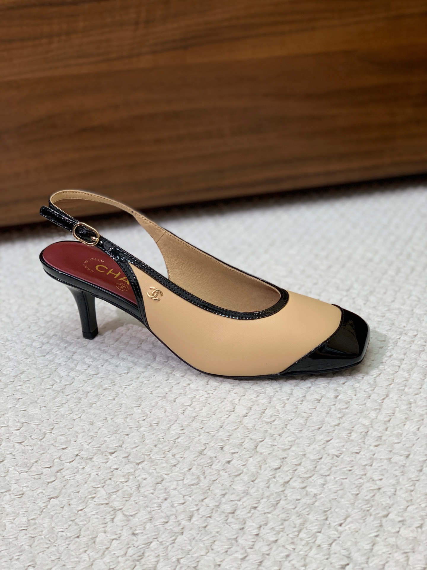 Beige Cap Toe Slingback Pumps