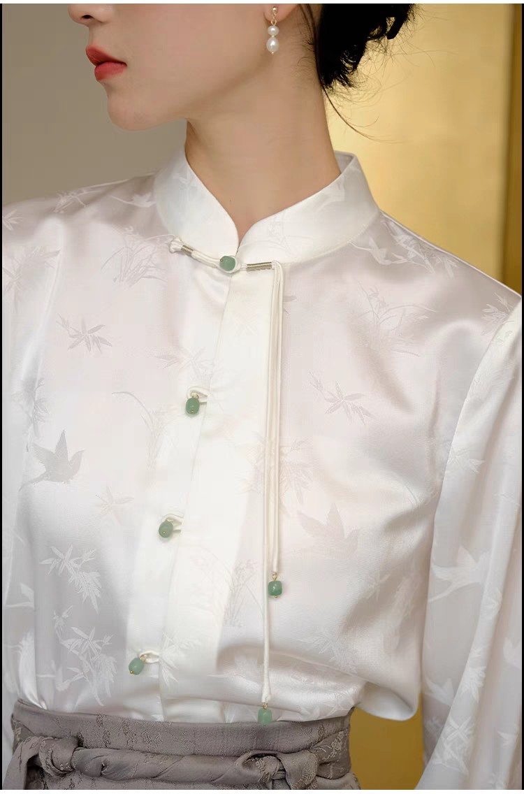 新中式衬衫国风女装日常通勤高端人丝提花禅意上衣，面料：人丝提花；白色四码SMLXLylwwb