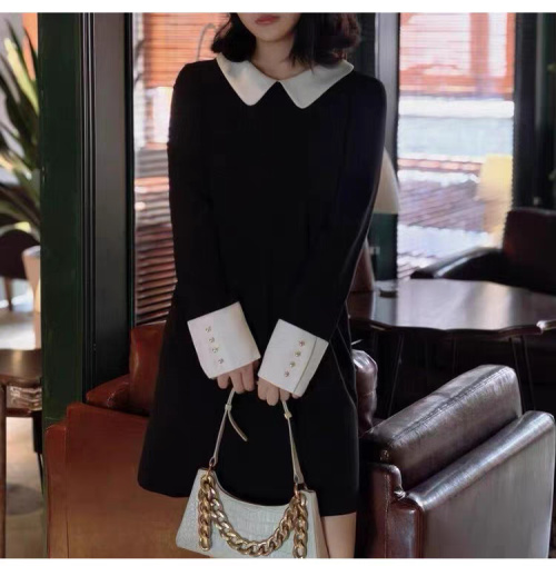 Elegant Black and White Color Block Long Sleeve Mini Dress with Gold Buttons 1 Elegant Black and White Color Block Long Sleeve Mini Dress with Gold Buttons