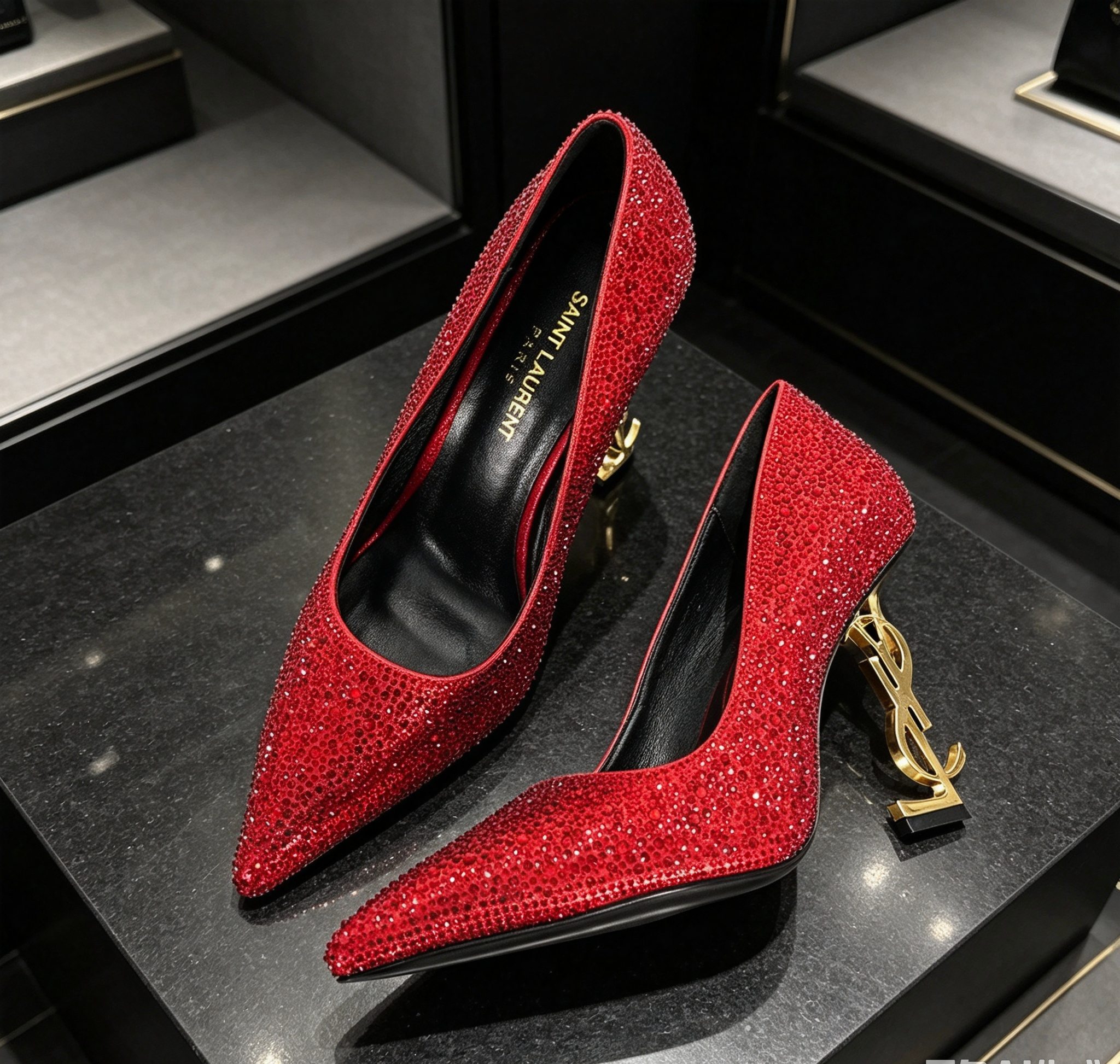 Saint Laurent Red Sparkly Logo Heel Pumps