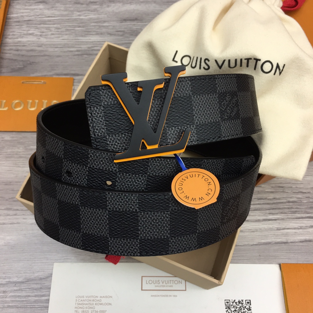 Louis Vuitton Cinturón Hombres Piel de vaca Lona Cuero