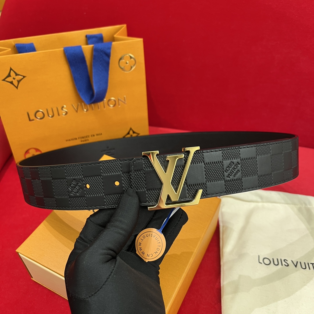 Louis Vuitton Belts Lattice Men Cowhide