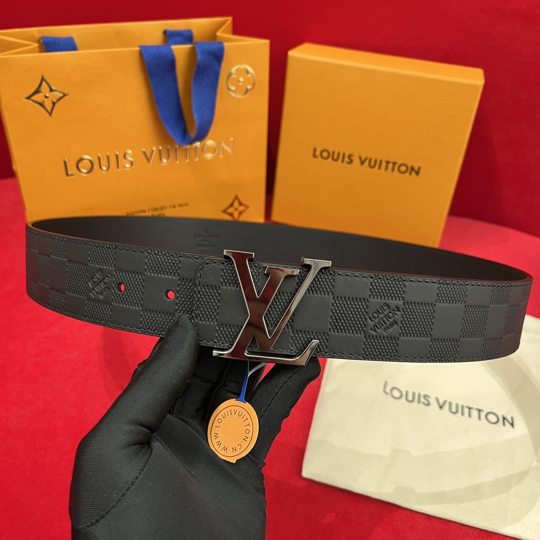 Louis Vuitton Belts Lattice Men Cowhide