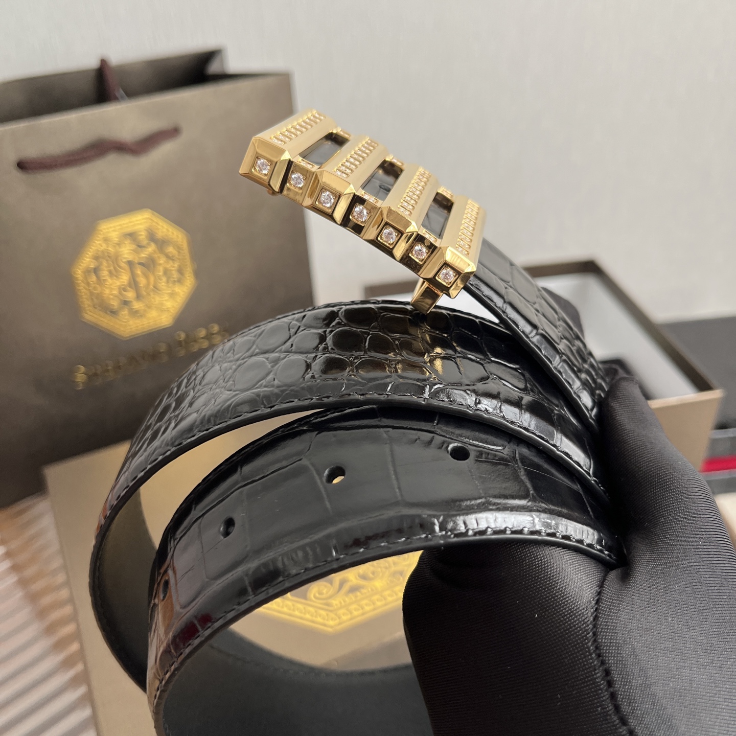 Stefano Ricci Men's Black Alligator Leather Belt with Diamond Buckle 5 i1750683639066 4866 0 3