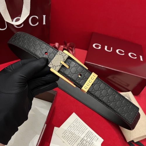 Gucci Men's Black Leather Belt with Classic Buckle, 3.5cm Width, Calfskin