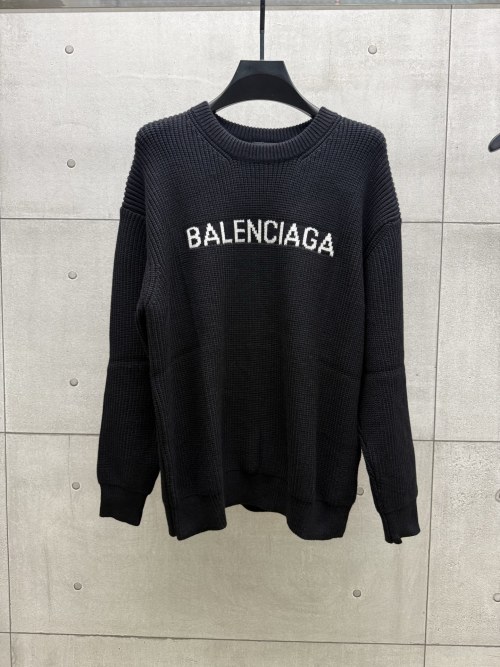 Balenciaga Logo Jacquard Knit Sweater Wool-Blend Crew Neck Pullover 1 Balenciaga Logo Jacquard Knit Sweater Wool-Blend Crew Neck Pullover