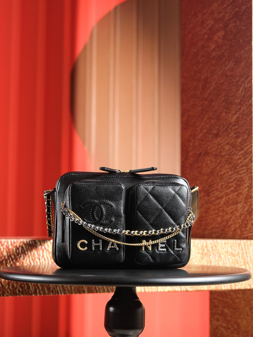 Chanel Tassen Camera Tas Zwart Koeienhuid Vintage