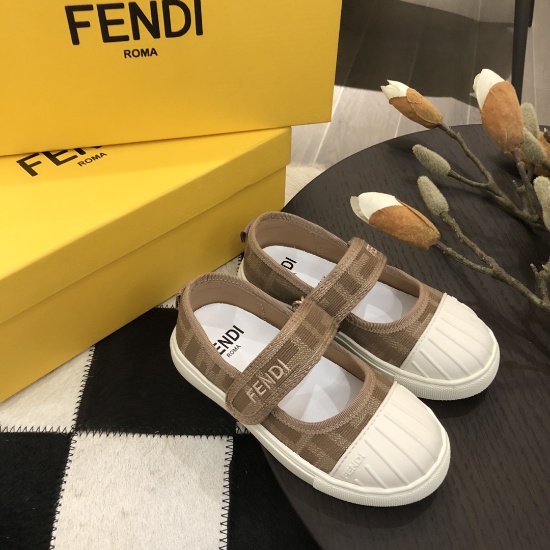 Fendi Designer
 Kids Shoes Coffee Color Khaki Kids Girl Casual