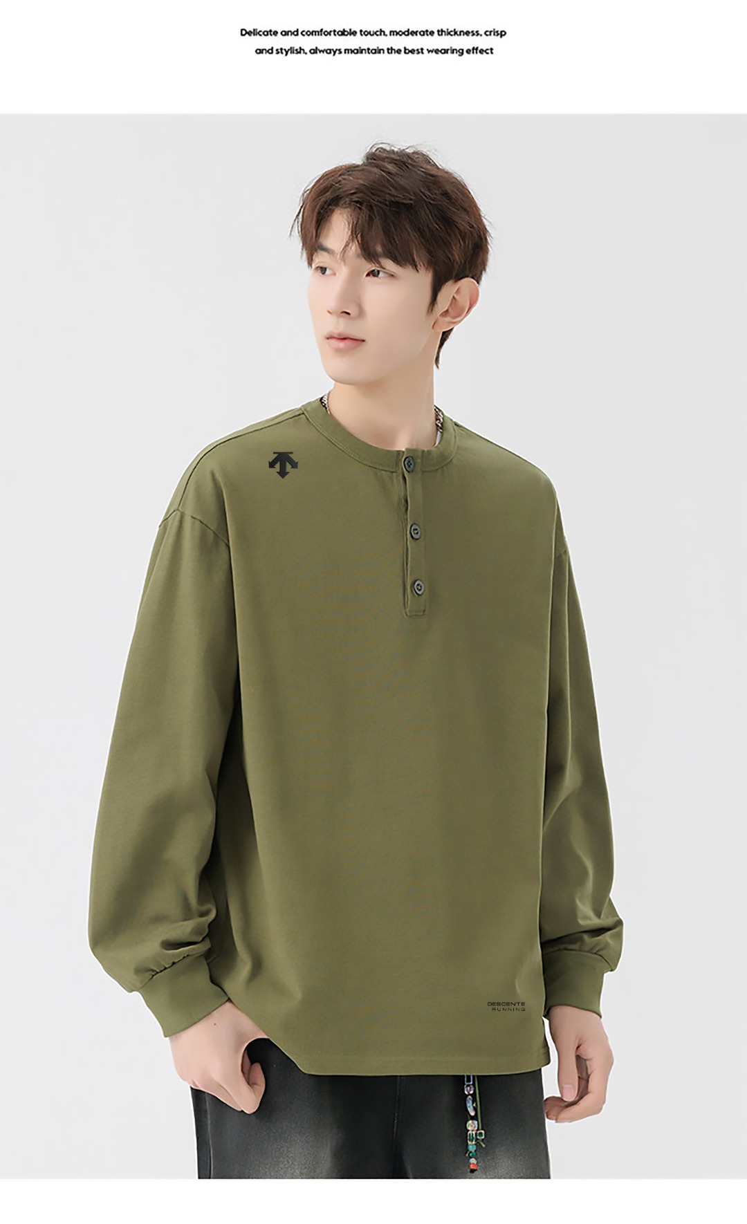 供货价:90💰『高瑞轻量化』常熟特别货,极致做工贸易款,原包装+原吊牌
迪桑特海外版25ss🔥秋款四色潮牌日系复古纯棉设计感圆领扣子卫衣
   衣服版型宽松  细节完美  纯棉面料耐磨耐脏 立体裁剪宽松版型   厚板硅胶标反复水洗不会开裂脱落   男女同款情侣款
颜色: 白色 灰色 黑色 绿色
尺码：M-3XL







