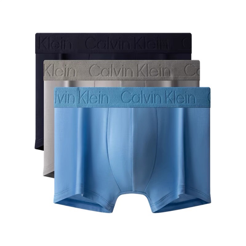 calvin klein第二组男士内裤3条装礼盒这个组合是蓝色➕灰色➕黑色面料是莫代尔棉，送人或者买来家