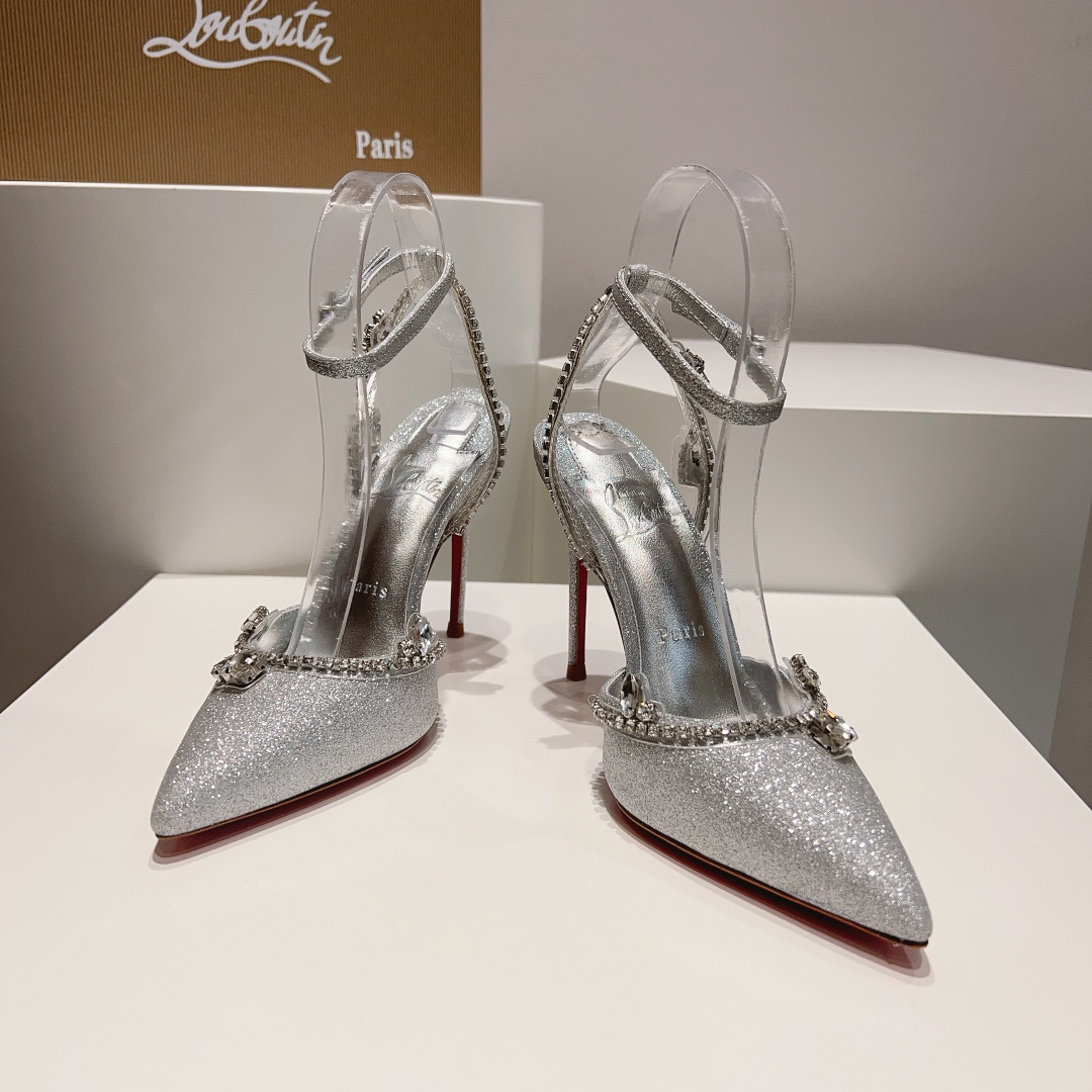 顶级版ChristianLouboutin2023s原版做货重工CL水晶高跟鞋︎鞋面:尖巧鞋头搭配精美脚