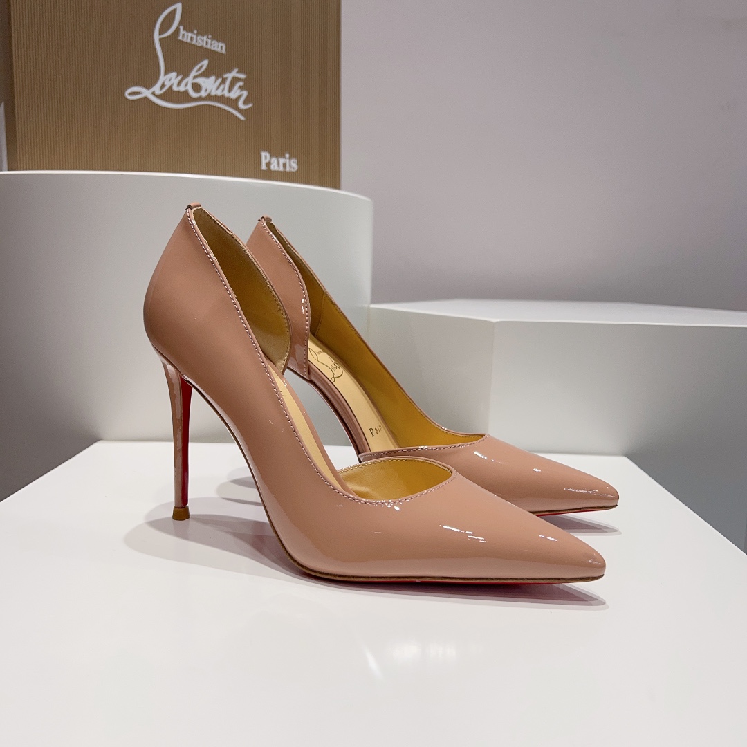 顶级版ChristianLouboutin2023s原版做货重工CL经典lRlZA侧空高跟鞋︎鞋面:黑色