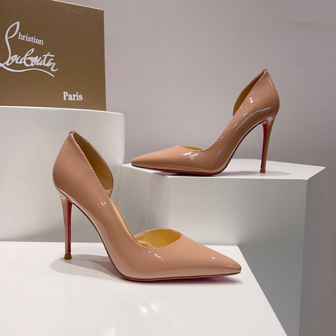 顶级版ChristianLouboutin2023s原版做货重工CL经典lRlZA侧空高跟鞋︎鞋面:黑色