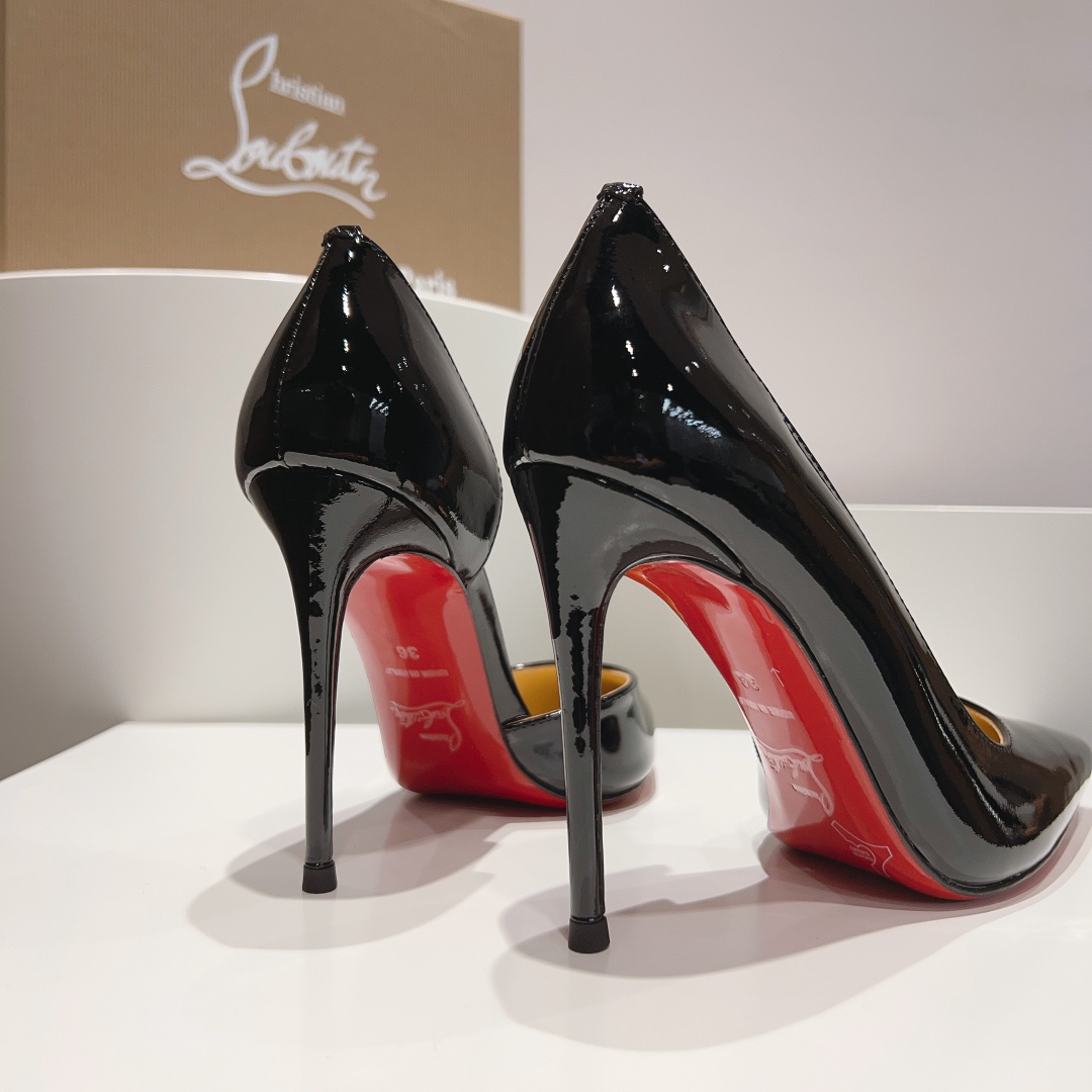 顶级版ChristianLouboutin2023s原版做货重工CL经典lRlZA侧空高跟鞋︎鞋面:黑色