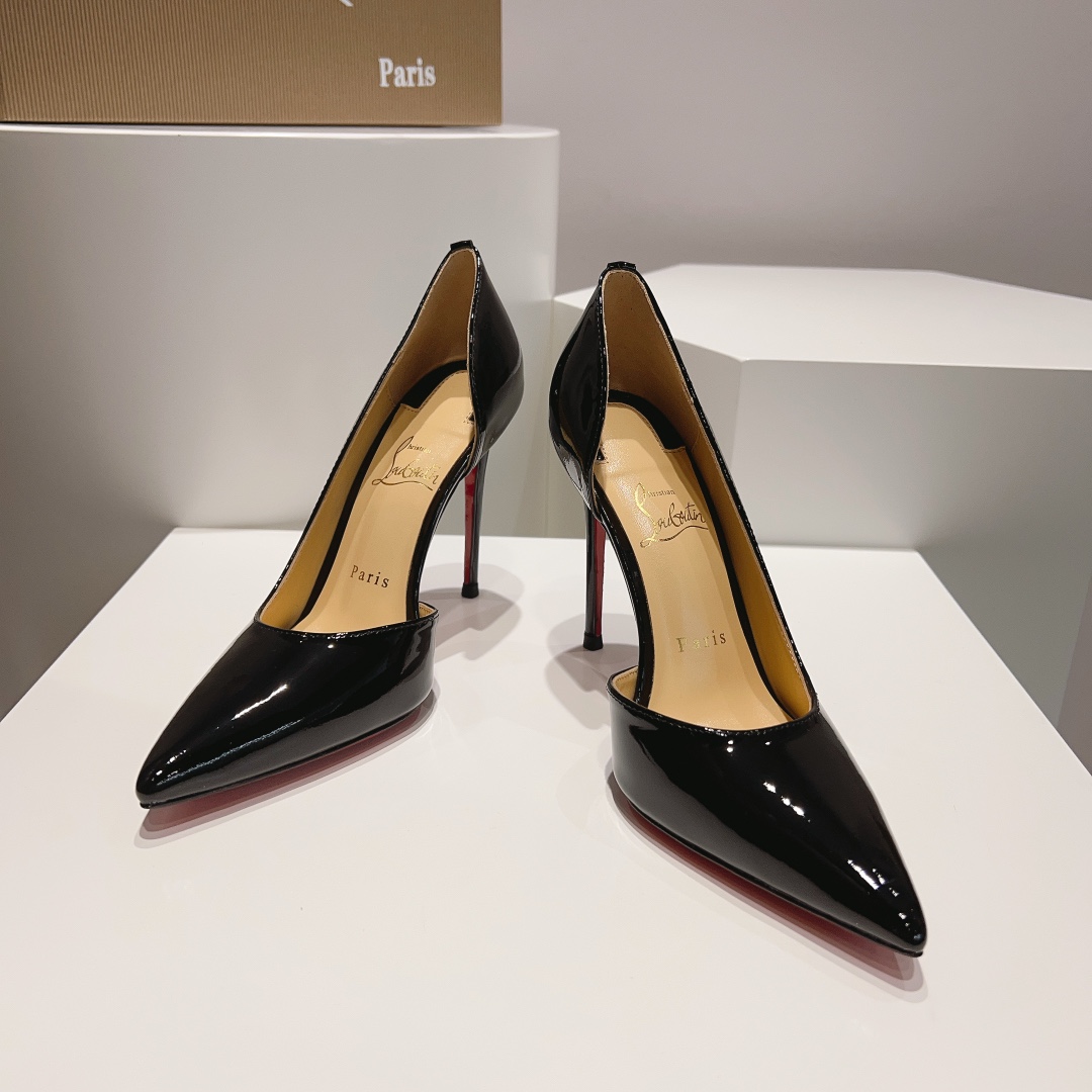 顶级版ChristianLouboutin2023s原版做货重工CL经典lRlZA侧空高跟鞋︎鞋面:黑色