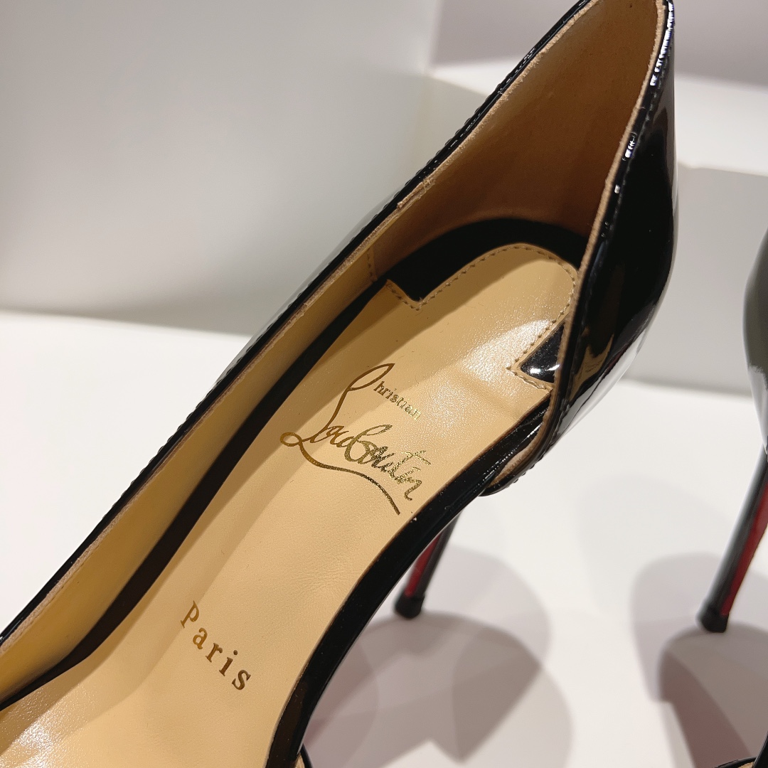 顶级版ChristianLouboutin2023s原版做货重工CL经典lRlZA侧空高跟鞋︎鞋面:黑色