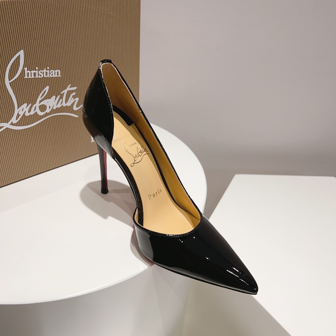 顶级版ChristianLouboutin2023s原版做货重工CL经典lRlZA侧空高跟鞋︎鞋面:黑色