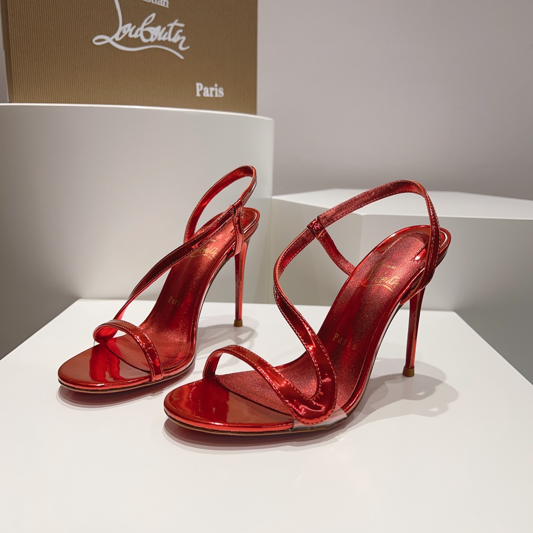 光面款顶级版ChristianLouboutin2023s原版做货重工CL经典lRlZA女士高跟凉鞋︎鞋