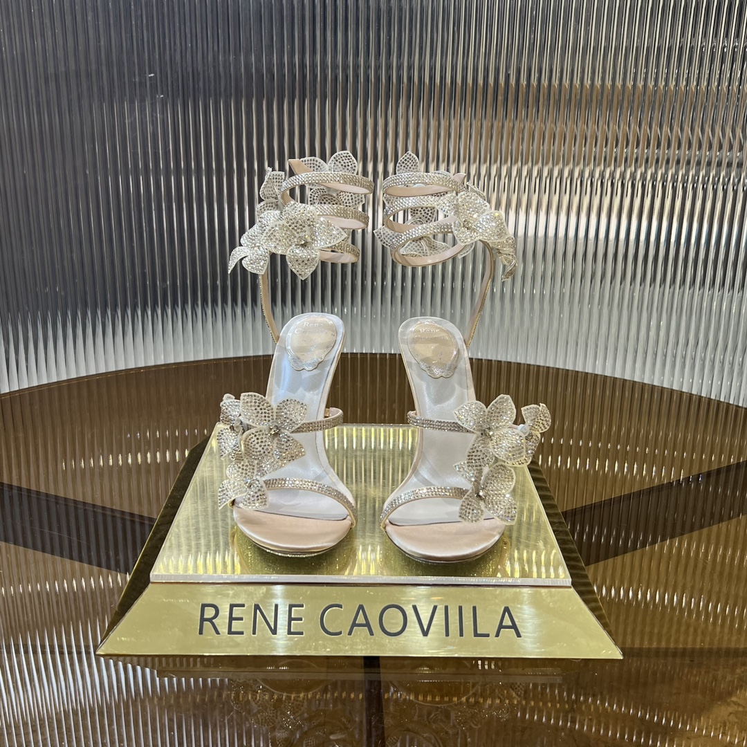 Rene Caovilla Chaussures Escarpins À Talons Hauts Sandales Rouge Serti de diamants Genuine Leather Peau mouton