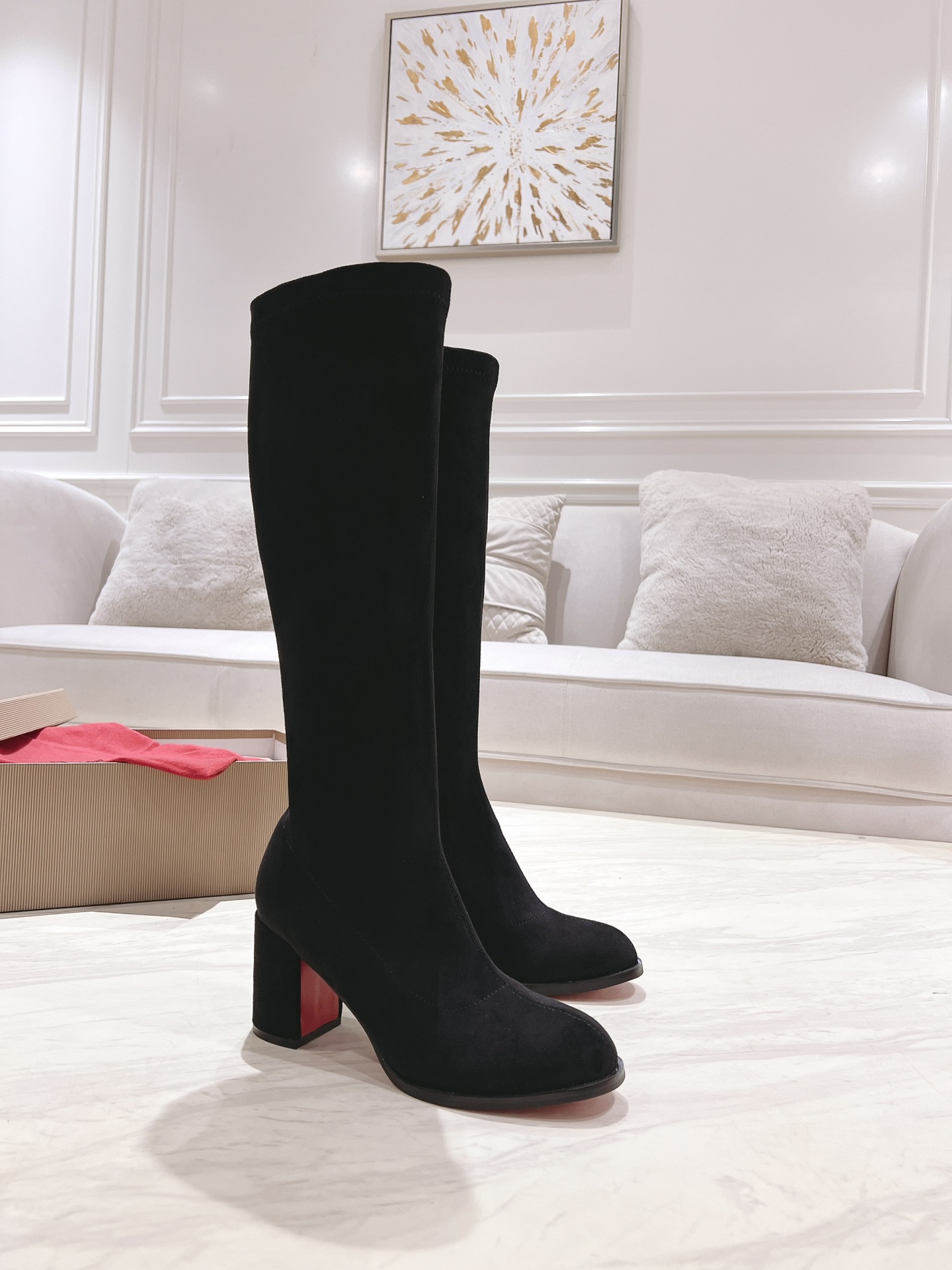 NO:630632,Top version original box Christian Louboutin | s original production heavy industry CL new thick heel stretch naked boots (tube height 16 inches) ~ Material stretch velvet leather surface sheepskin lining outsole original mold 1:1 rubber outsole Size34-43 '34.40.41.42.43 custom-made non-returnable' Color: 3 colors Heel height 7cm, boots, christian  louboutin,boots,sheepskin19860909顶级版 原版盒 Christian Louboutin | s原版做货重工CL 新款粗跟弹力裸靴（筒高16寸）～ 材质弹力天鹅绒面 皮面 内里羊皮里 大底原版开模1:1橡胶大底 Size34-43「34.40.41.42.43订做不退换」 Color:3个配色 跟高7cm,靴子,christian louboutin,boots,sheepskin,Women's Shoes