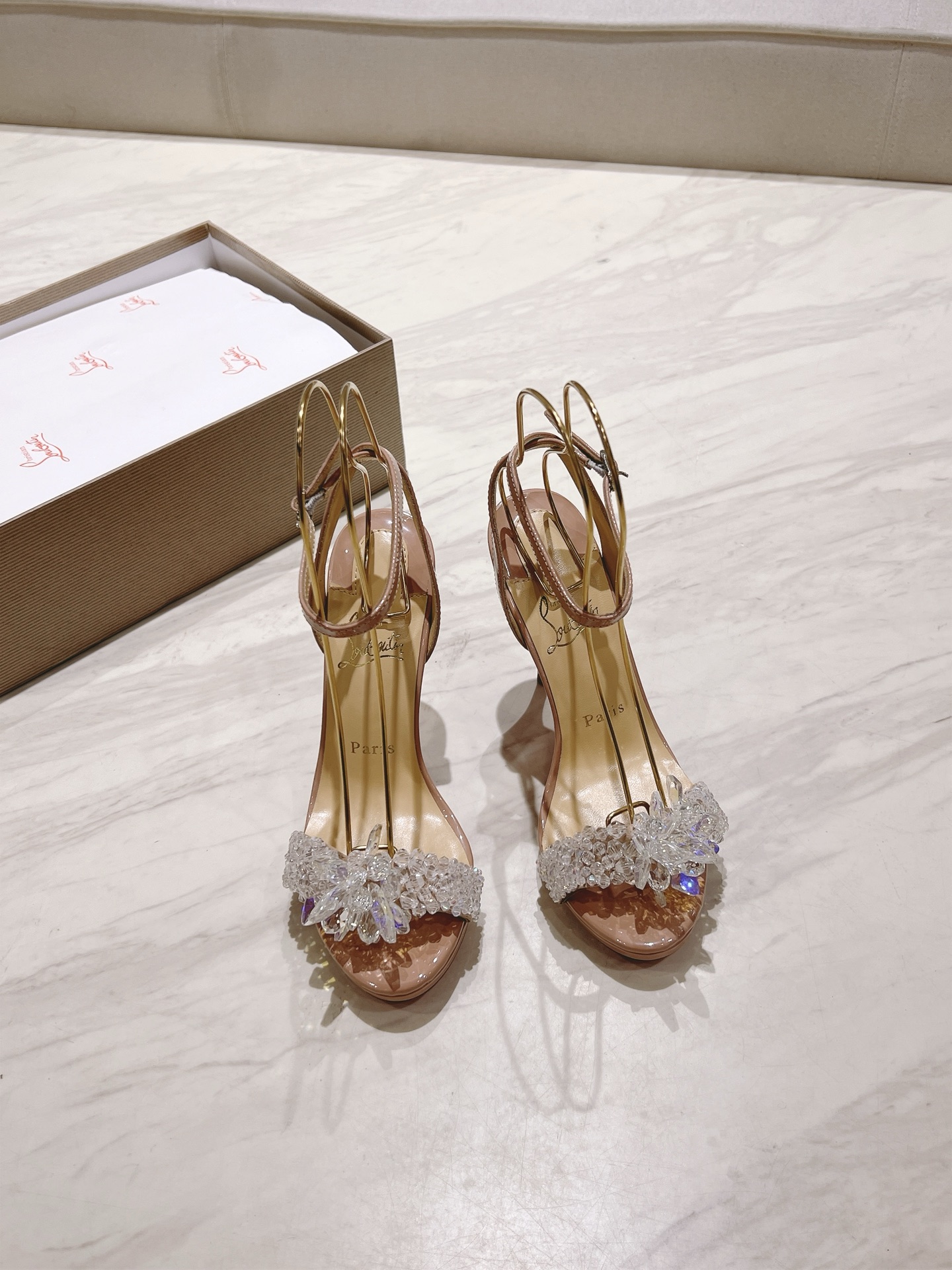 NO:234005,Top version Original box Christian Louboutin | 2025s original product CL classic water platform one-length striped rhinestone gem high heels sandals ~ Material Swarovski imported lambskin inner sheepskin outsole original imported AR1 top leather outsole Size34-43 