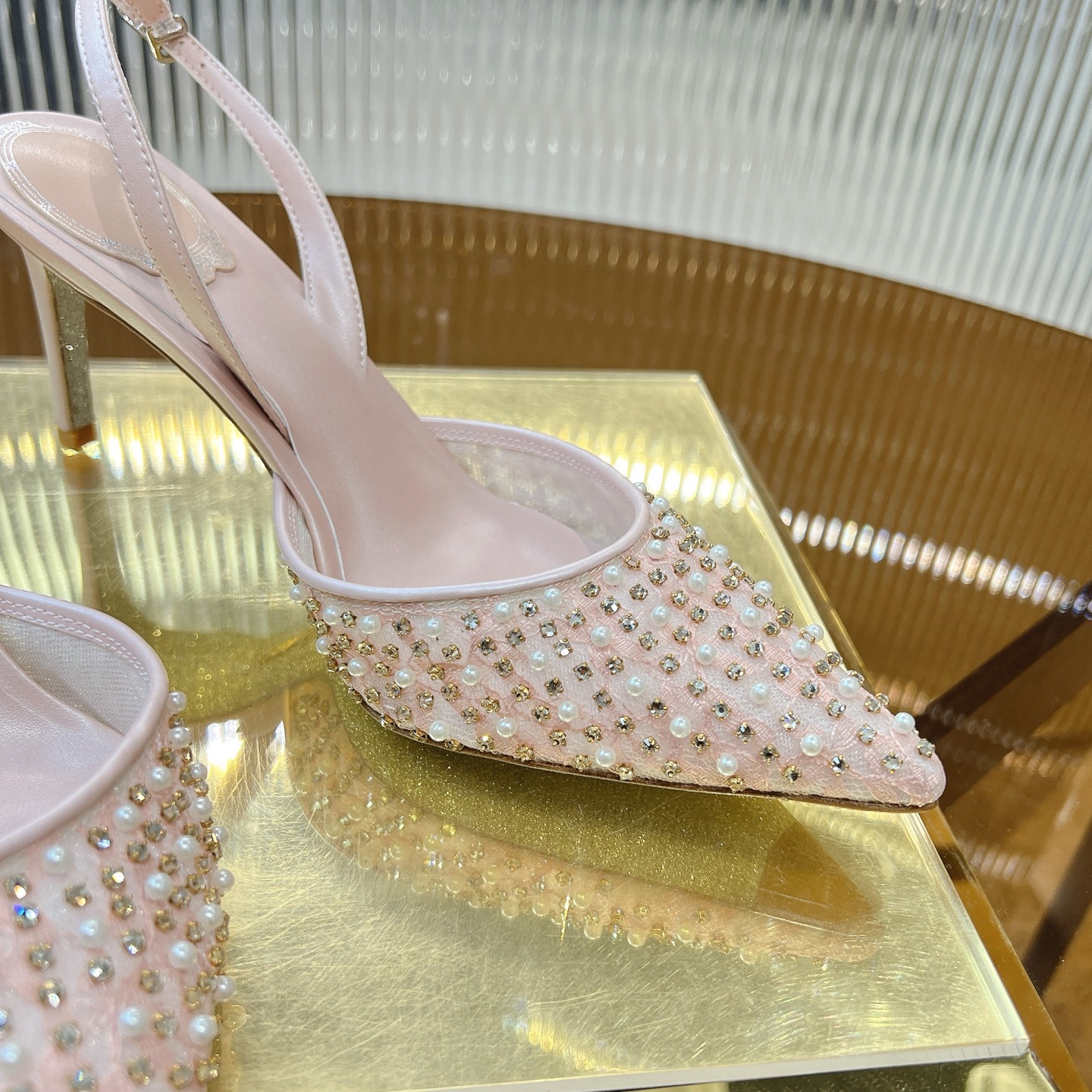 Rene Caovilla Crystal Pearl Lace High Heels Wedding Shoes, Pointed Toe, 7.5cm Heel 9 i1743354275613 6097 0 7