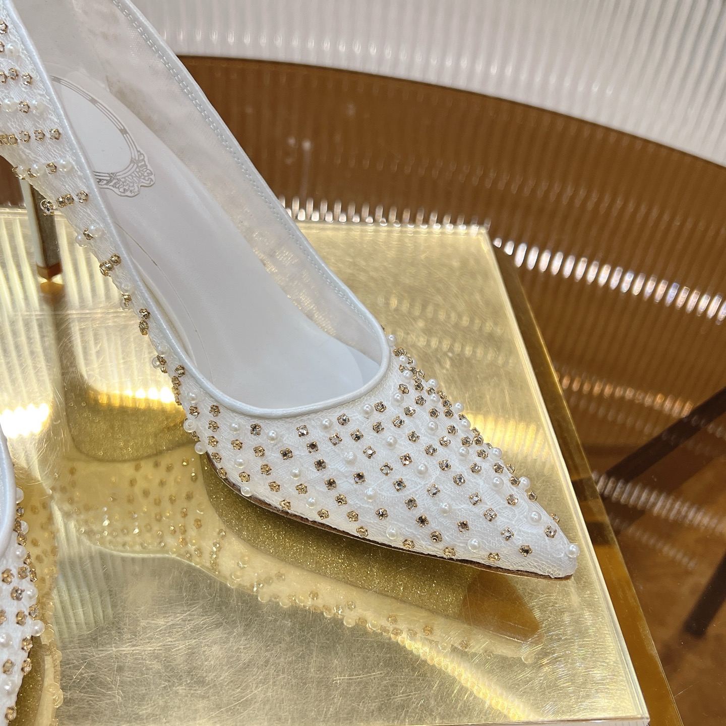 Rene Caovilla Embellished Lace Heels - Crystal Pearl Gem Wedding Shoes 8 i1743355035216 301 0 6