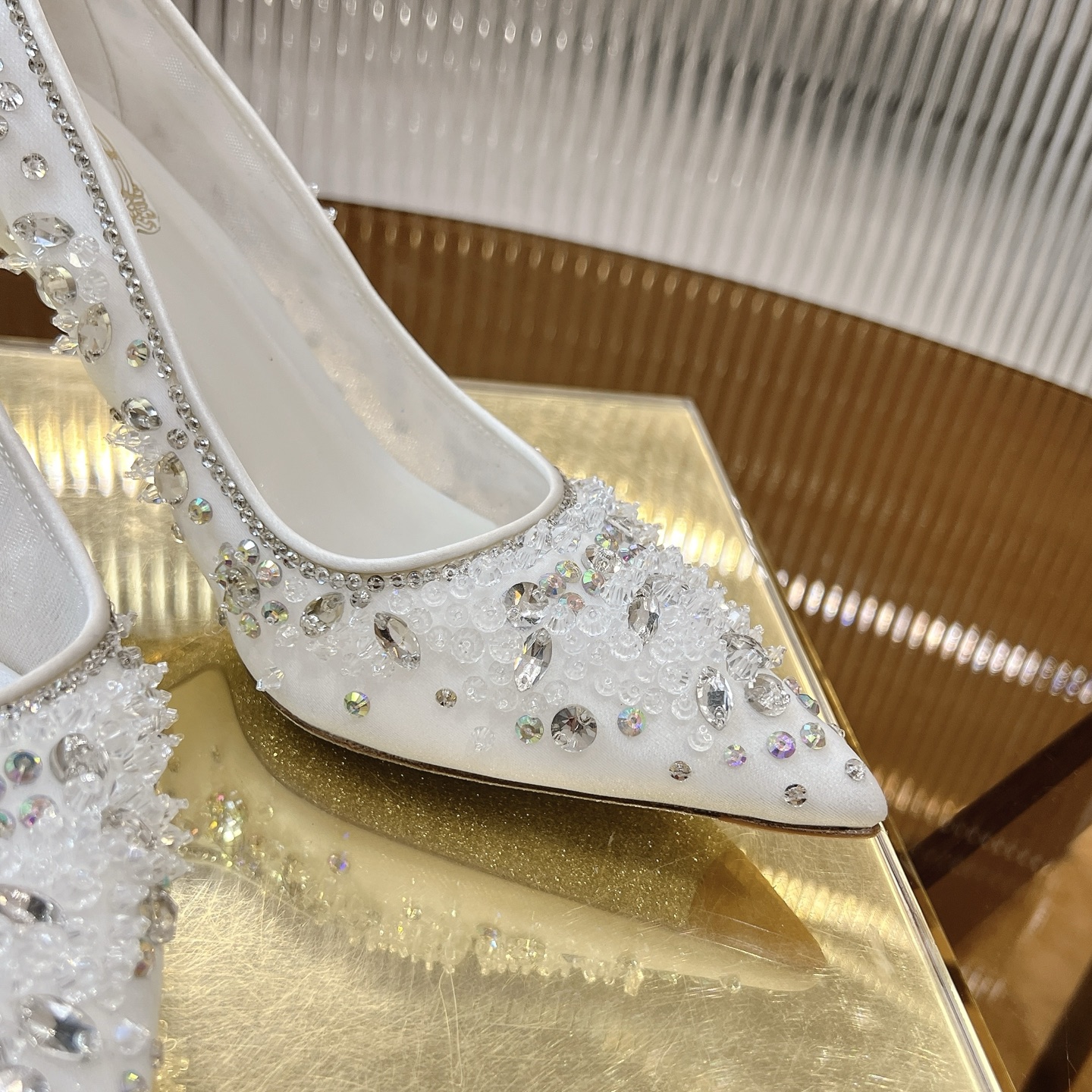 Rene Caovilla Crystal Embellished Mesh Pumps, Bridal High Heel Shoes 8 i1743356265526 807 0 7
