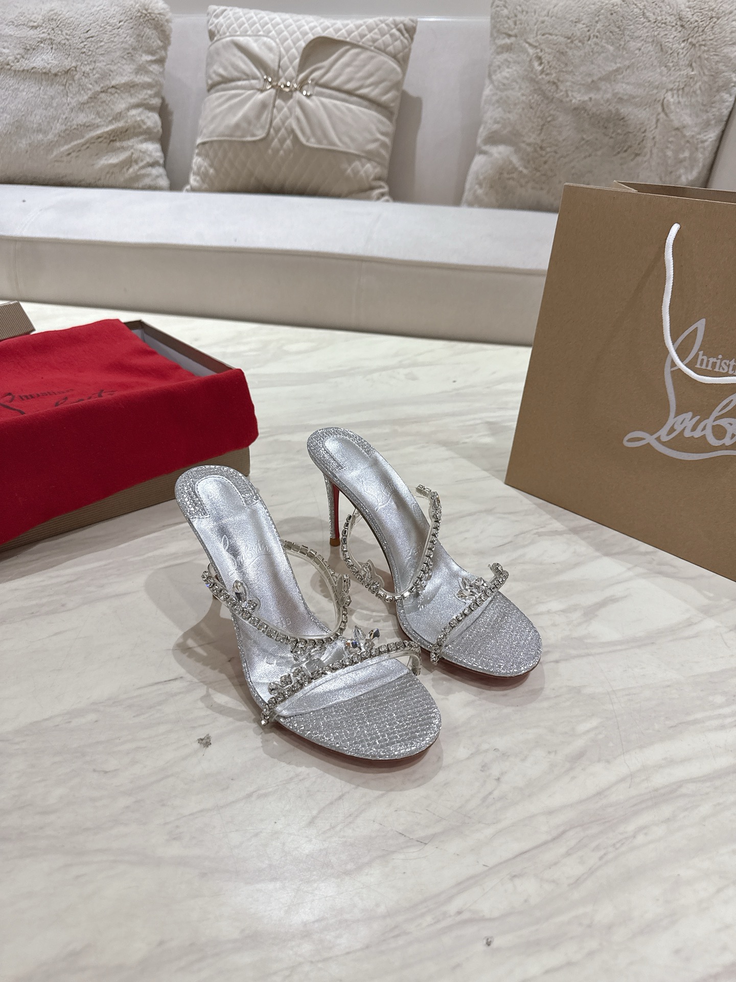 NO:260832,Top version Original box Christian Louboutin | 2025s original product making heavy industry CLJUST QUEEN crystal high heel slippers imported material PVC   Crio rhinestones inner grain pearlescent sheepskin outsole original imported AR1 top leather outsole Size34-43 