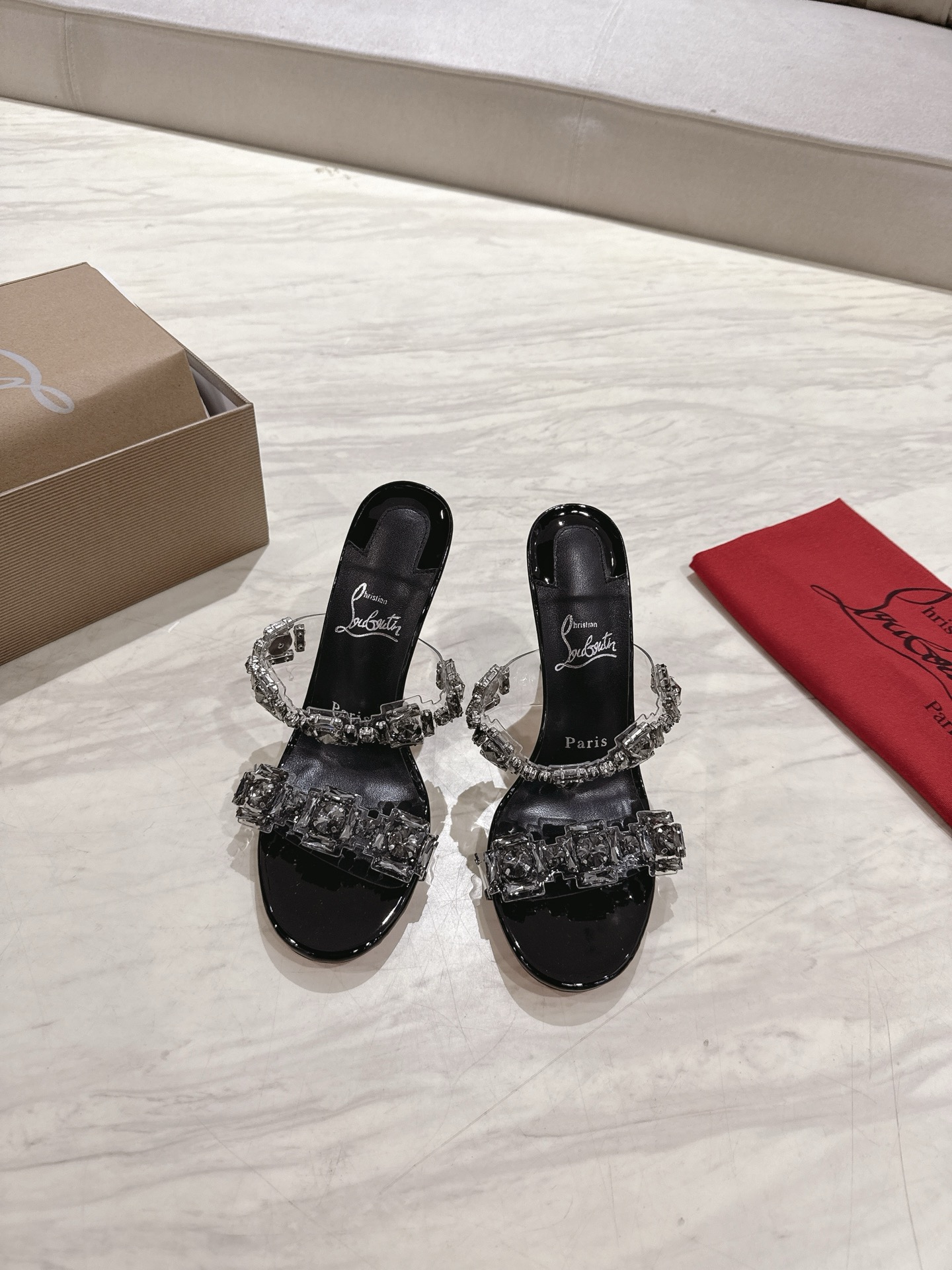 NO:262732,Top version Original box Christian Louboutin | 2025s original product making heavy industry CLJUST QUEEN crystal high heel slippers imported material PVC   Crio rhinestones inner grain pearlescent sheepskin outsole original imported AR1 top leather outsole Size34-43 