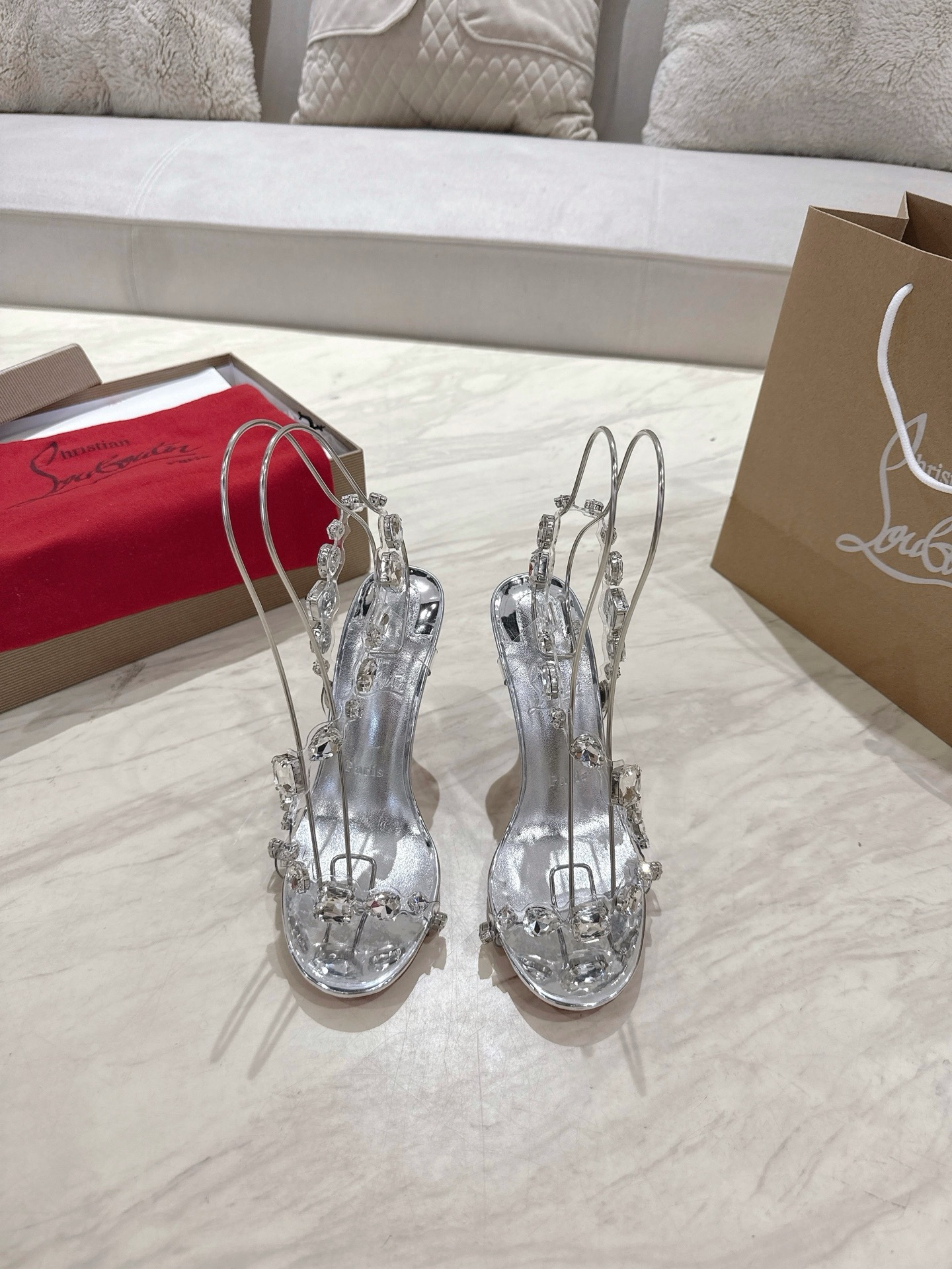 NO:262735,Top version Original box Christian Louboutin | 2025s original product making heavy industry CLJUST QUEEN crystal high heel slippers material imported PVC   Crio rhinestones inner grain pearlescent sheepskin outsole original imported AR1 top leather outsole Size34-43 