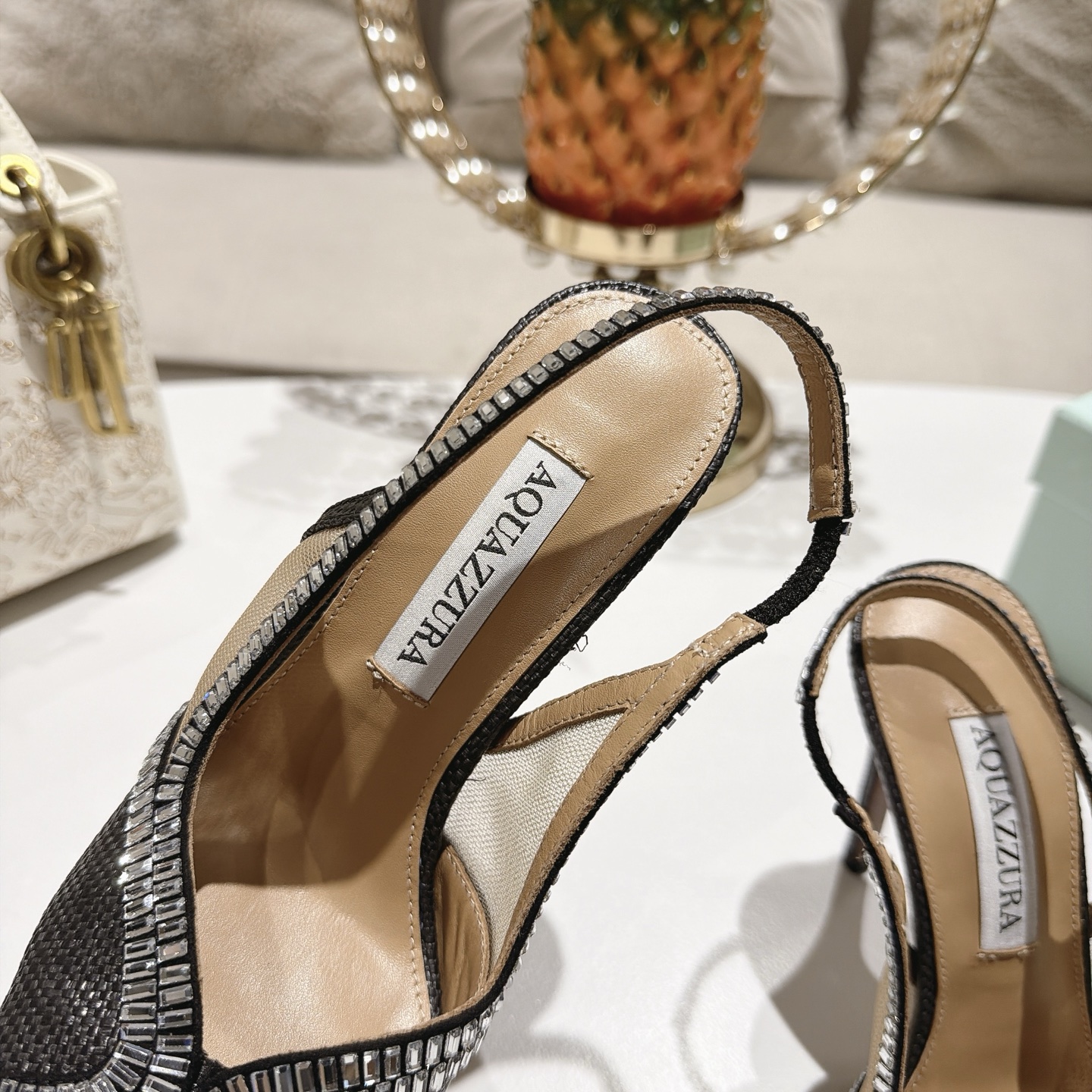 Aquazzura Black Embellished Slingback Sandals