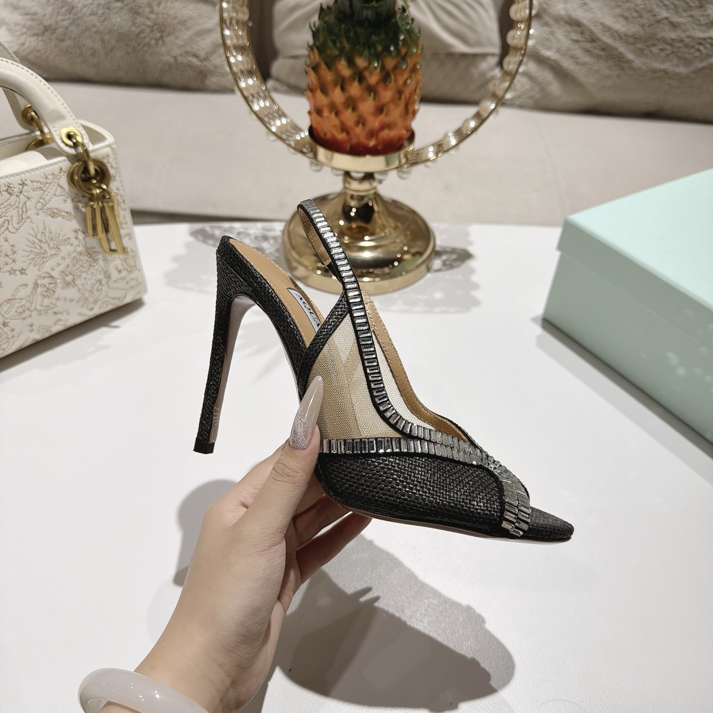 Aquazzura Black Embellished Slingback Sandals