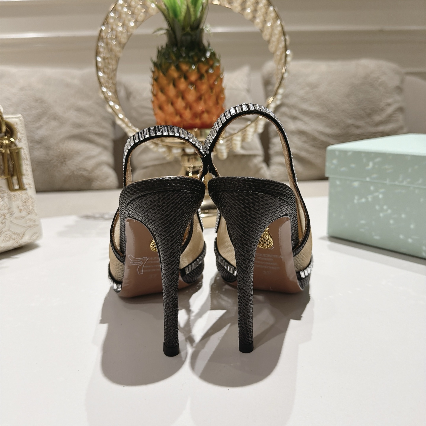 Aquazzura Black Embellished Slingback Sandals