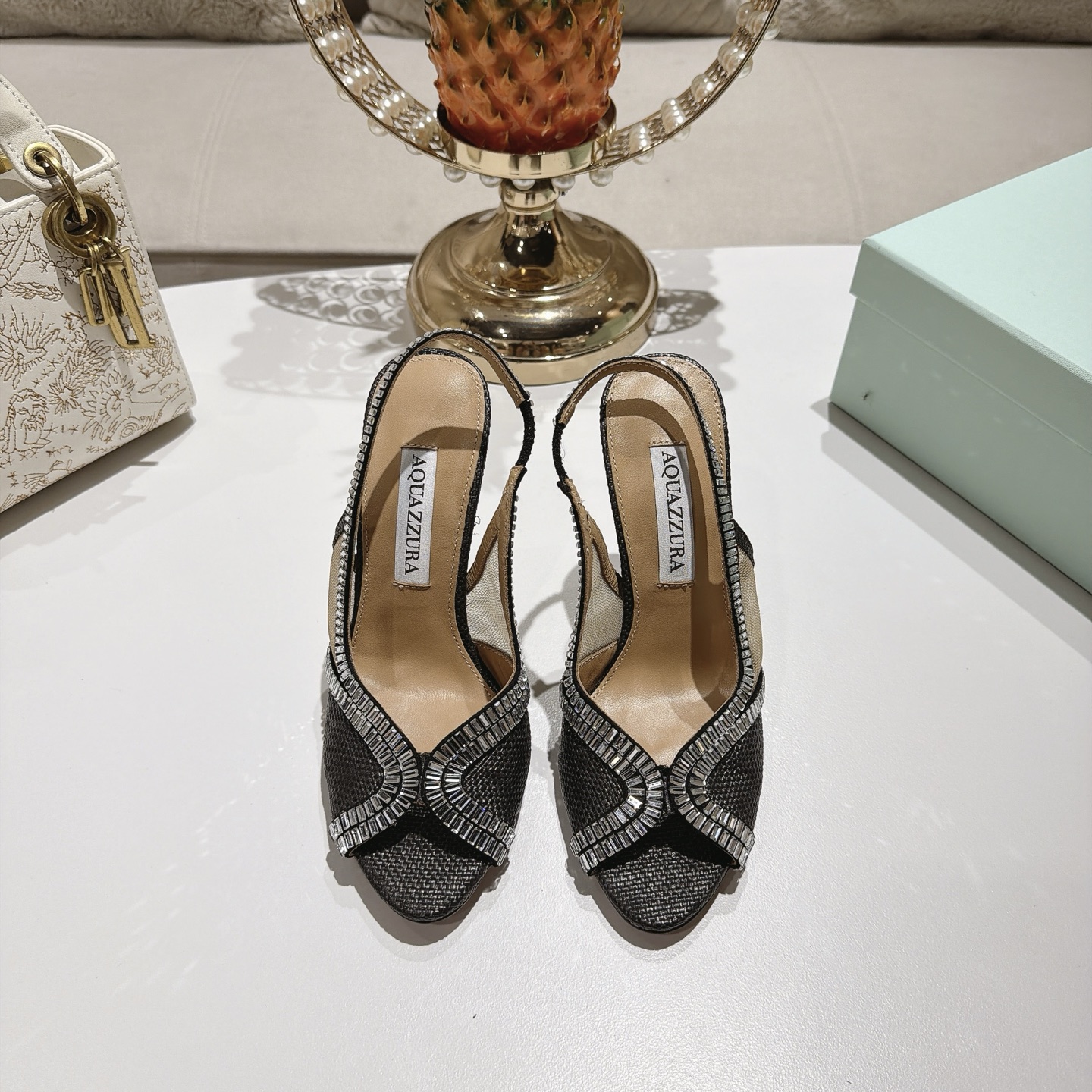 Aquazzura Black Embellished Slingback Sandals