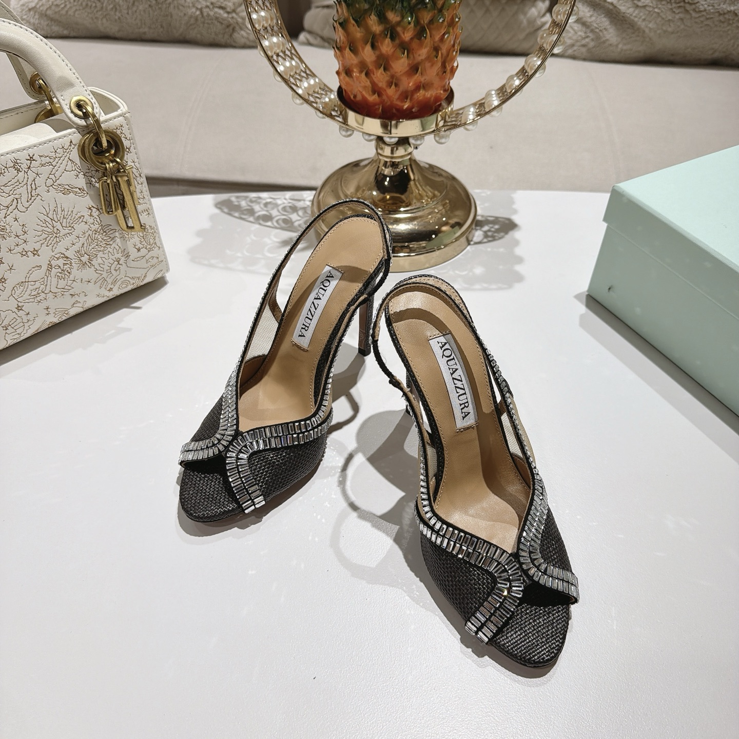Aquazzura Black Embellished Slingback Sandals