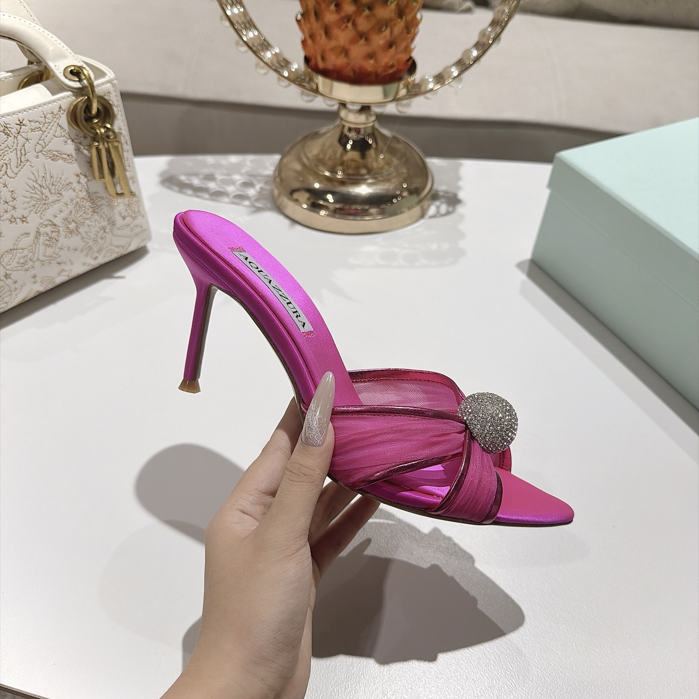 Aquazzura Pink Embellished Heeled Mules