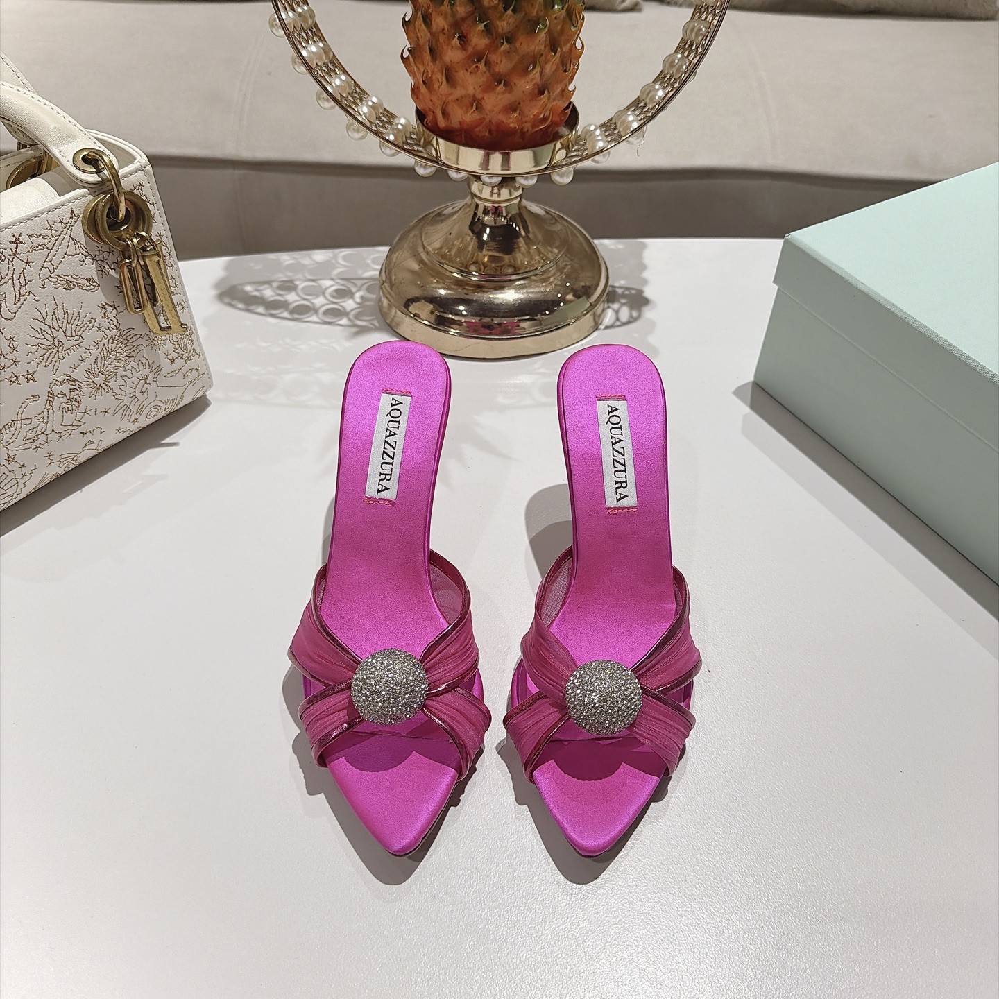 Aquazzura Pink Embellished Heeled Mules