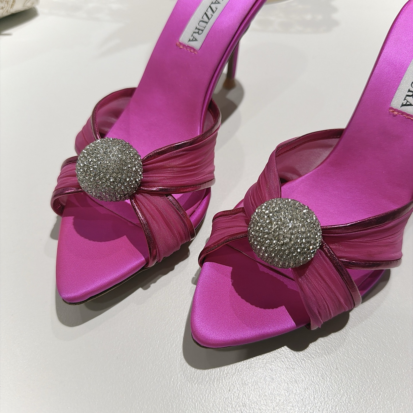 Aquazzura Pink Embellished Heeled Mules