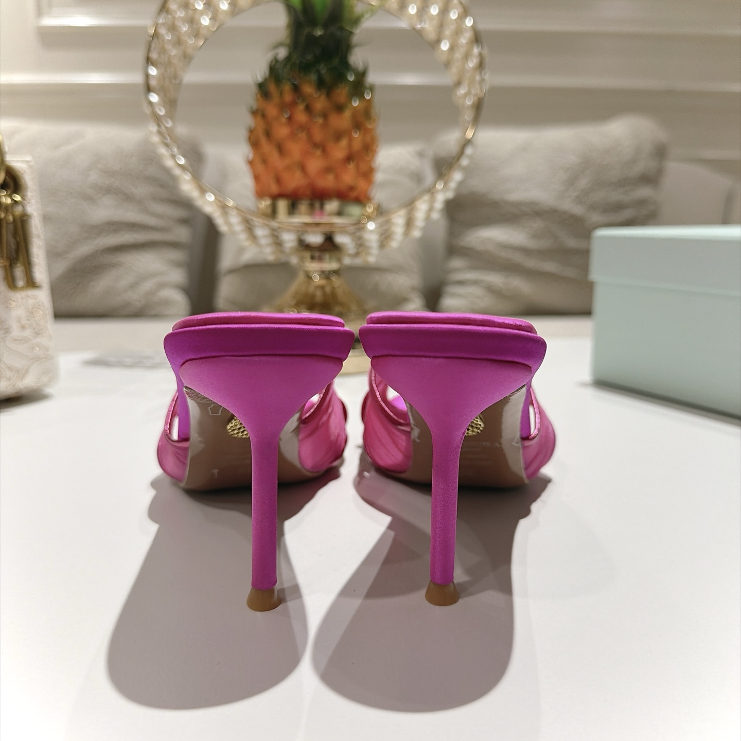 Aquazzura Pink Embellished Heeled Mules